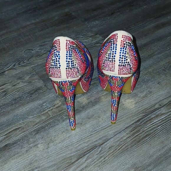 Viga Fiore multicolor rhinestone platform 6" heels  Sz 8.5 EUC - Picture 5 of 11